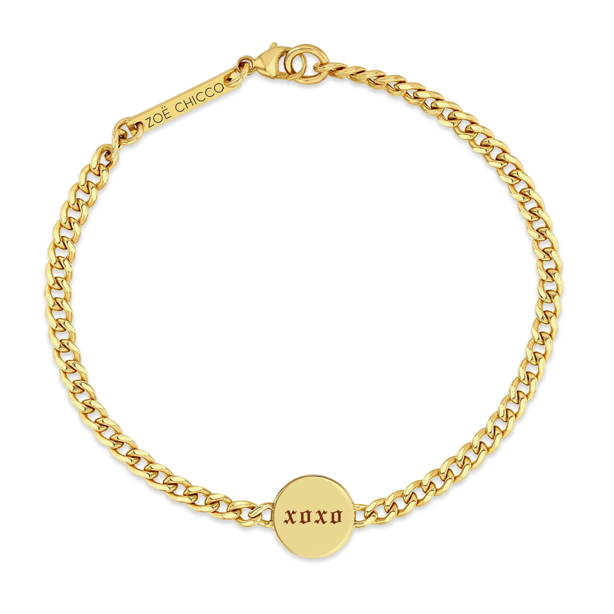 14k love & xoxo Double-Sided Disc Curb Chain Bracelet