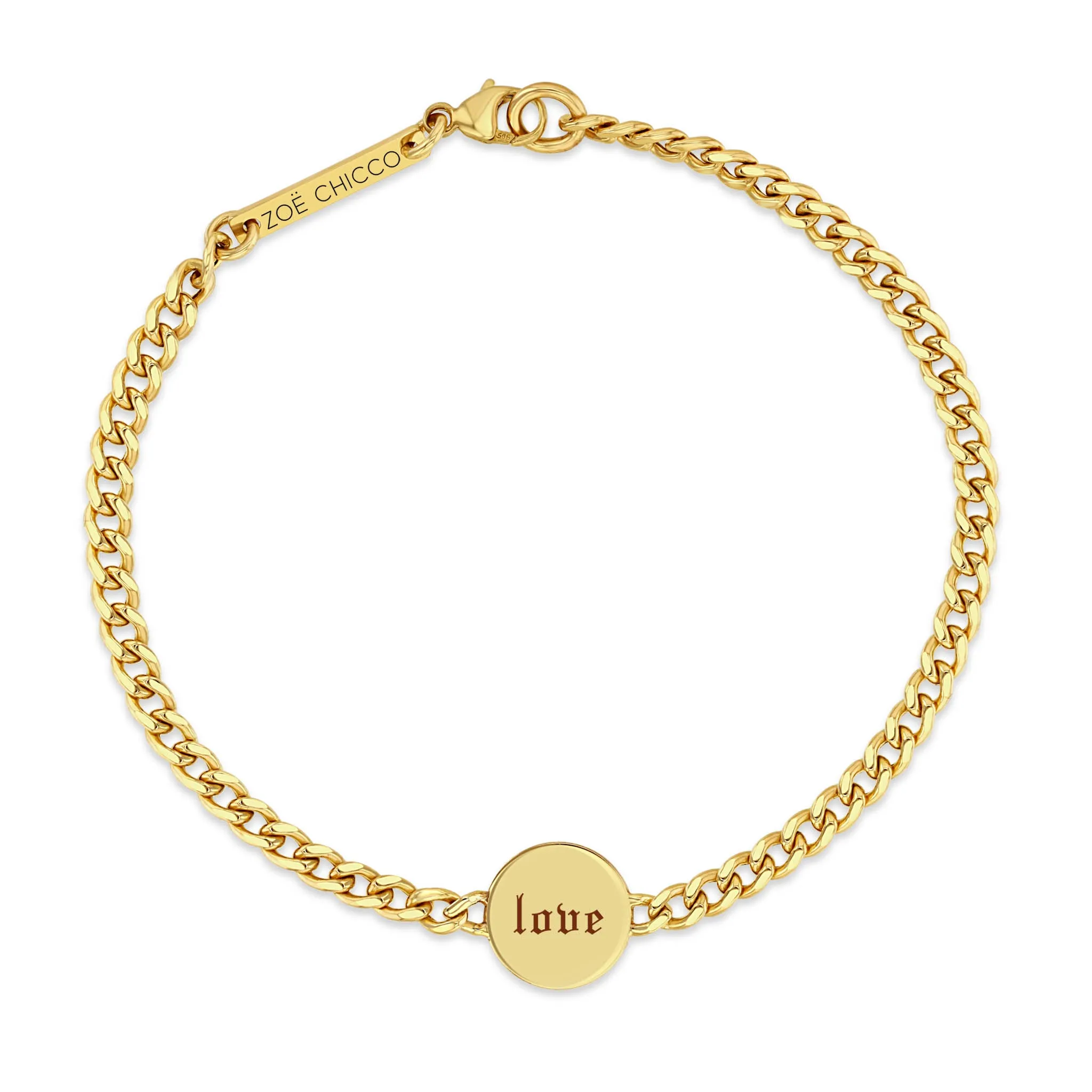 14k love & xoxo Double-Sided Disc Curb Chain Bracelet