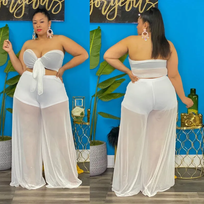 2 Piece Set Women Pants Wide Leg Solid Plus Size Pants Set Dressy Two Piece Pants Set Women Clothing 2021