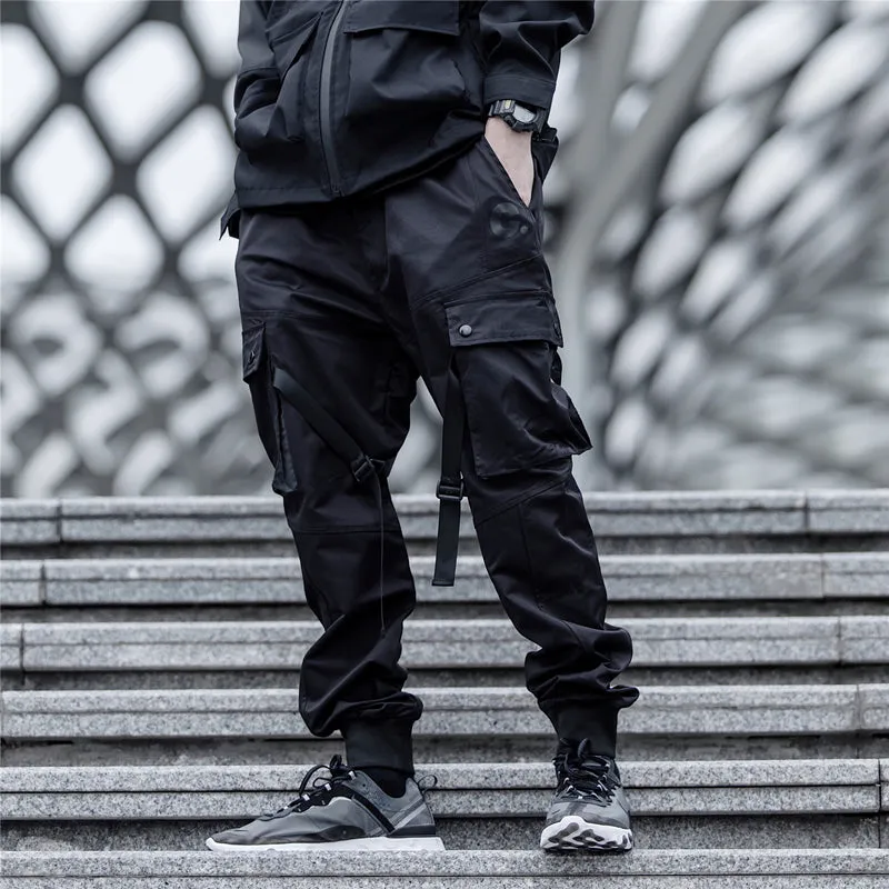 2023 Hip Hop Streetwear Cargo Pants Pocket Men Harajuku Harem Pant Swag Ribbon Joggers Pants Black H