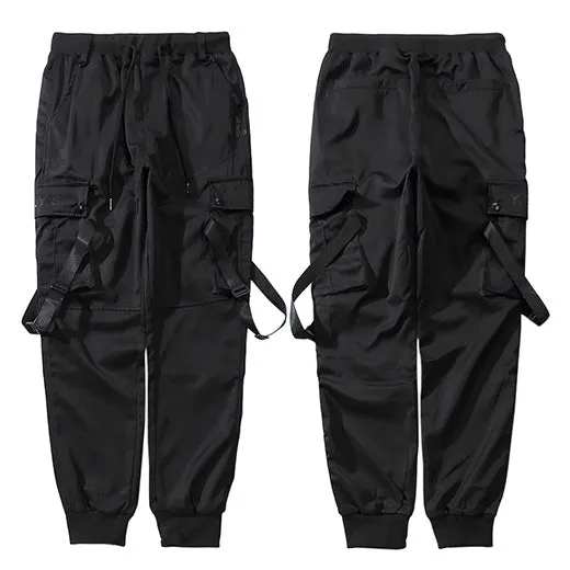 2023 Hip Hop Streetwear Cargo Pants Pocket Men Harajuku Harem Pant Swag Ribbon Joggers Pants Black H