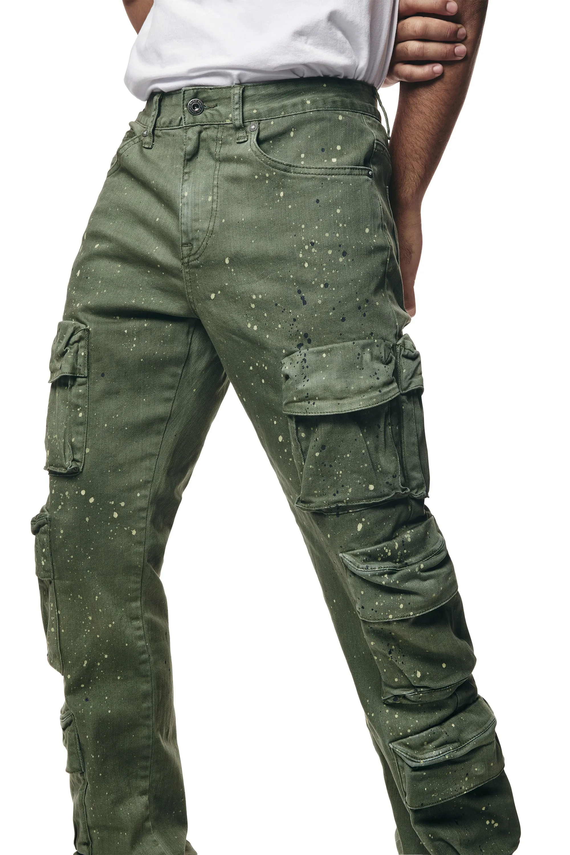 Airbrushed & Heavy Splattered Twill Pants - Vintage Army