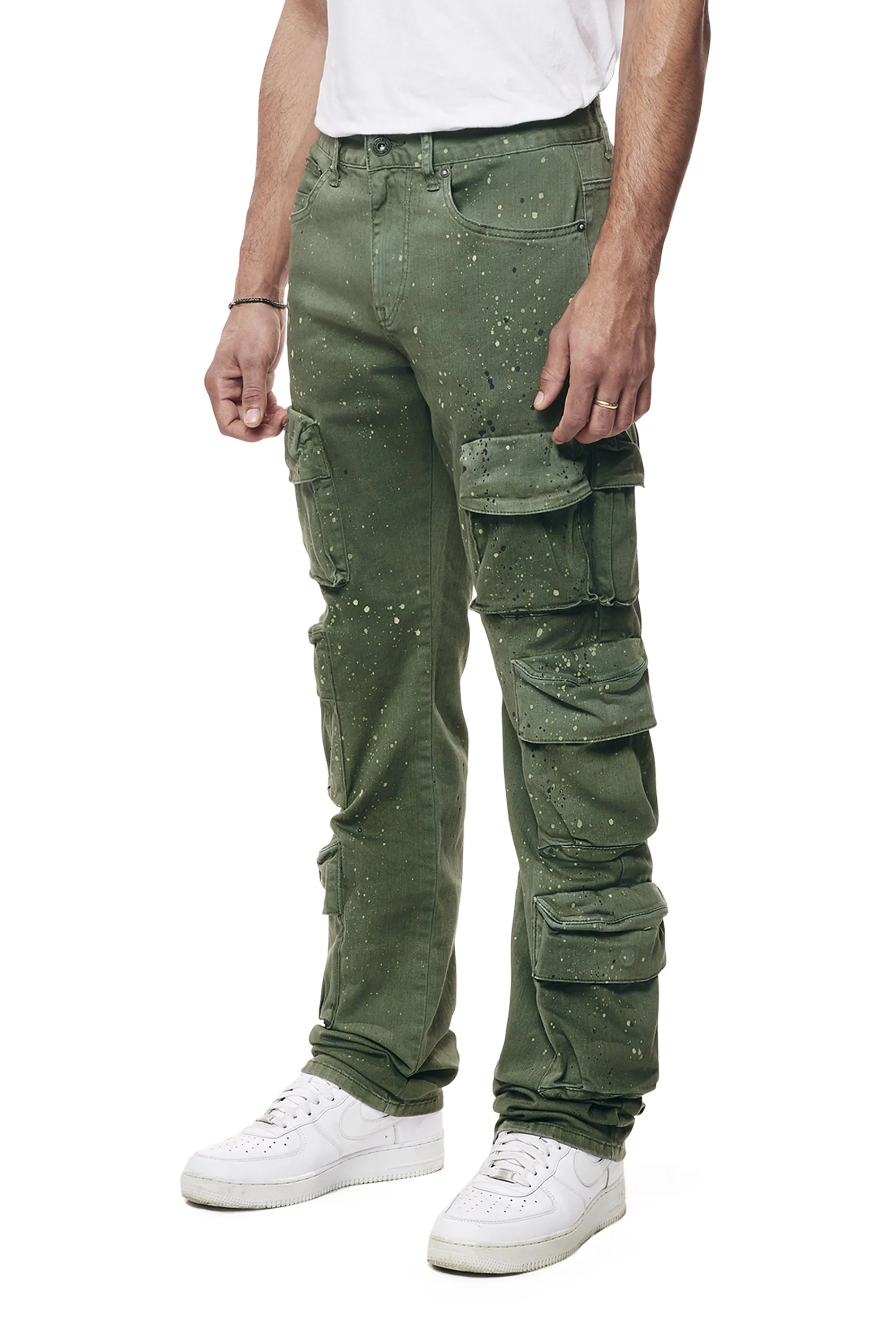 Airbrushed & Heavy Splattered Twill Pants - Vintage Army