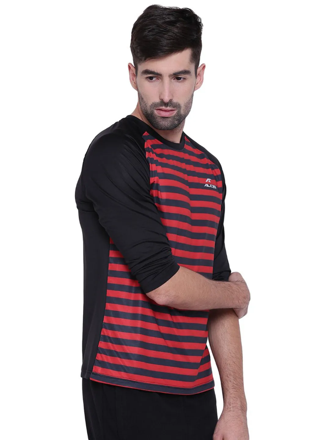 Alcis Men Black Striped Round Neck T-shirt 108MTE129