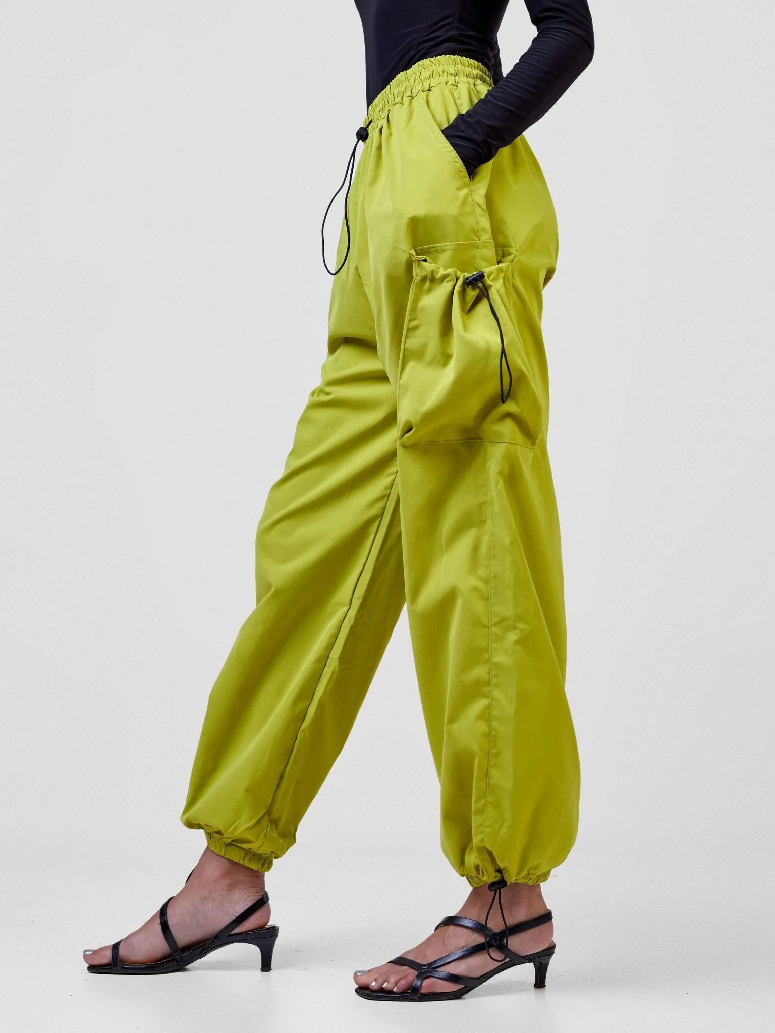 Anika Parachute Straight Leg Cuffed Cargo Pants - Neon Green