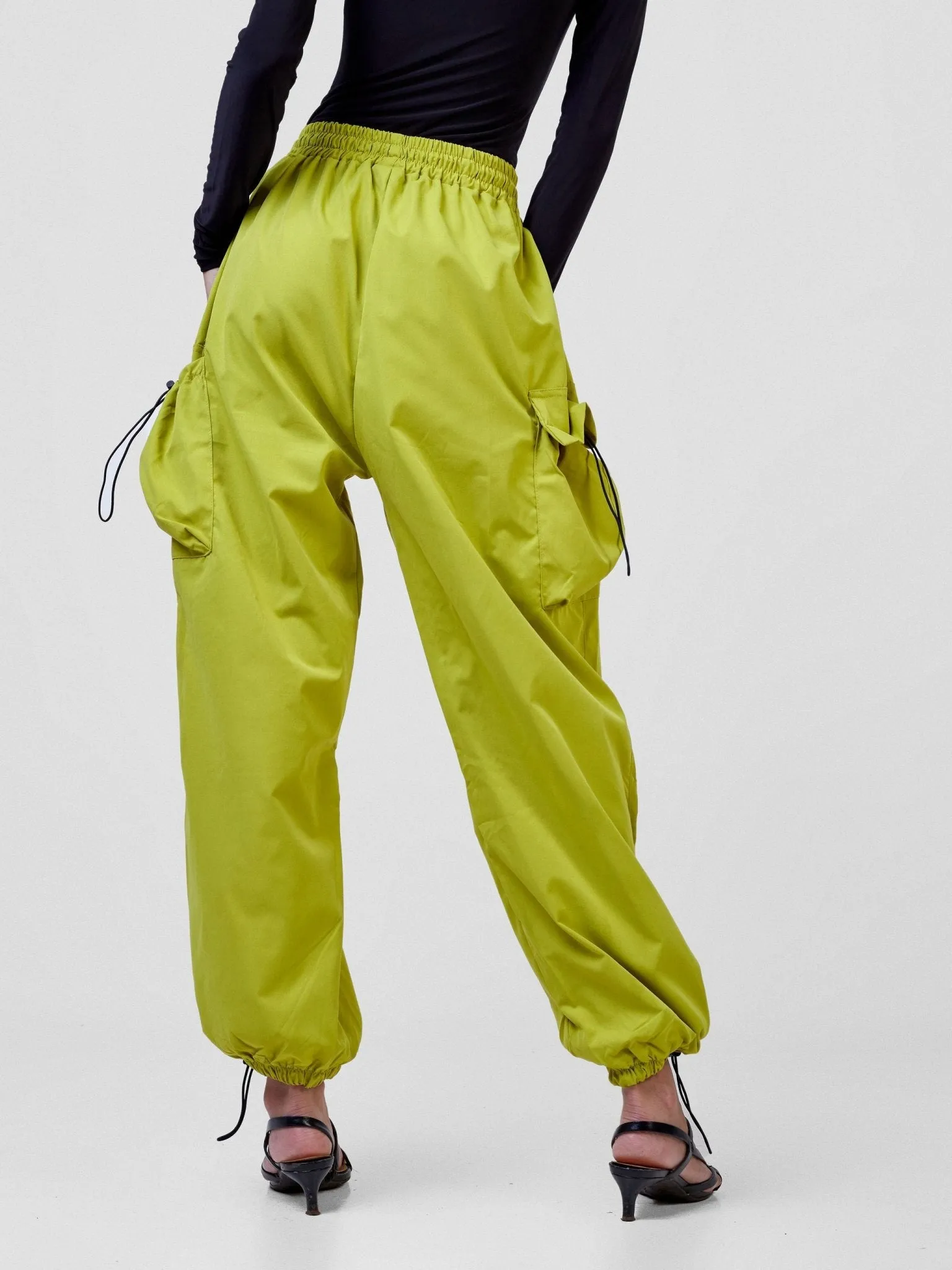 Anika Parachute Straight Leg Cuffed Cargo Pants - Neon Green