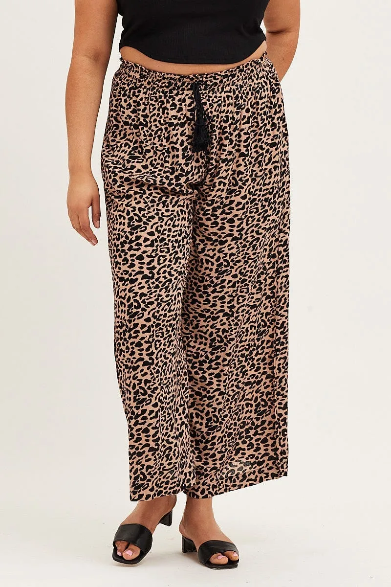 Animal Print High Rise Wide Leg Pants