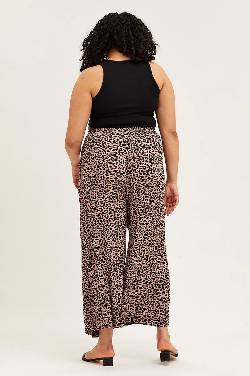 Animal Print High Rise Wide Leg Pants