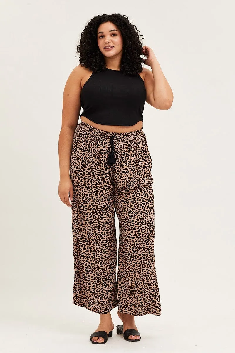 Animal Print High Rise Wide Leg Pants