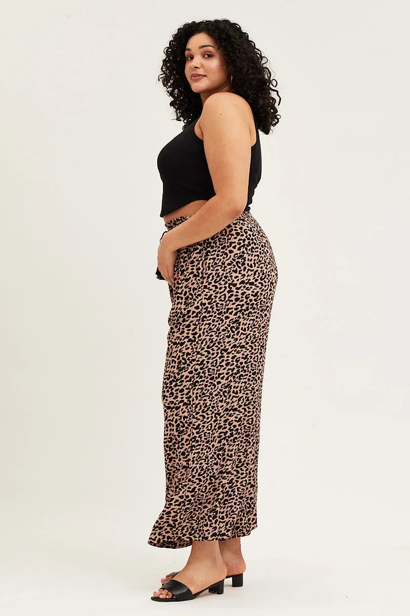 Animal Print High Rise Wide Leg Pants