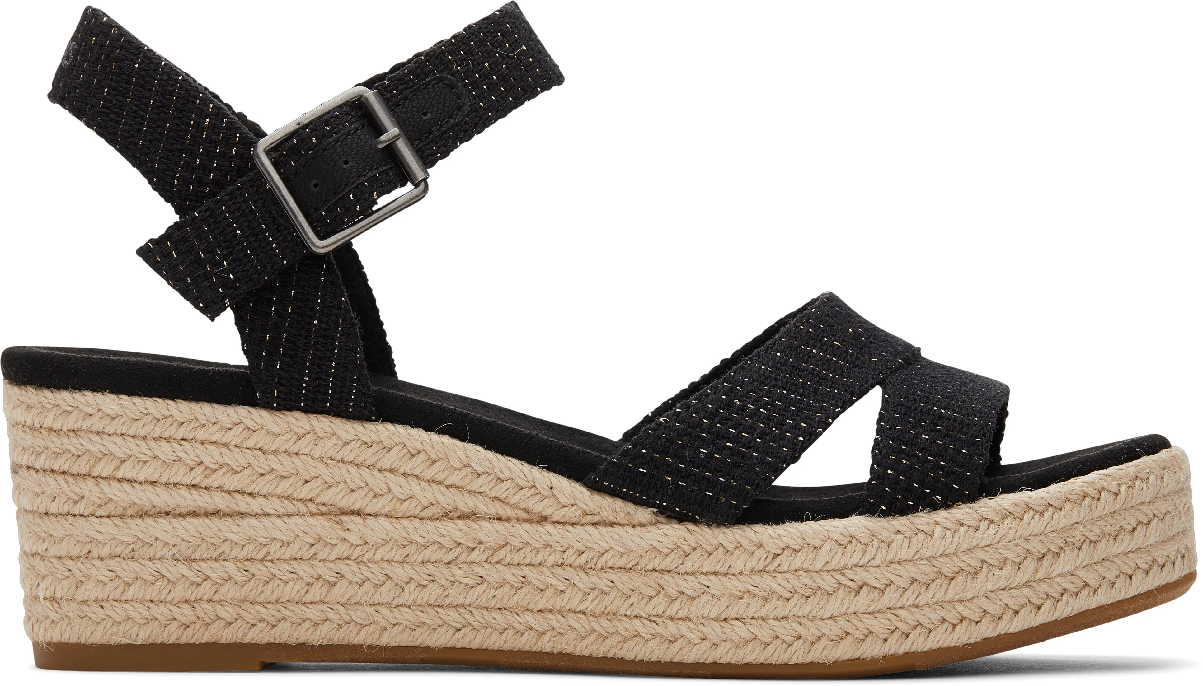 Audrey Espadrille Sandal - Black Metallic Linen Stripe