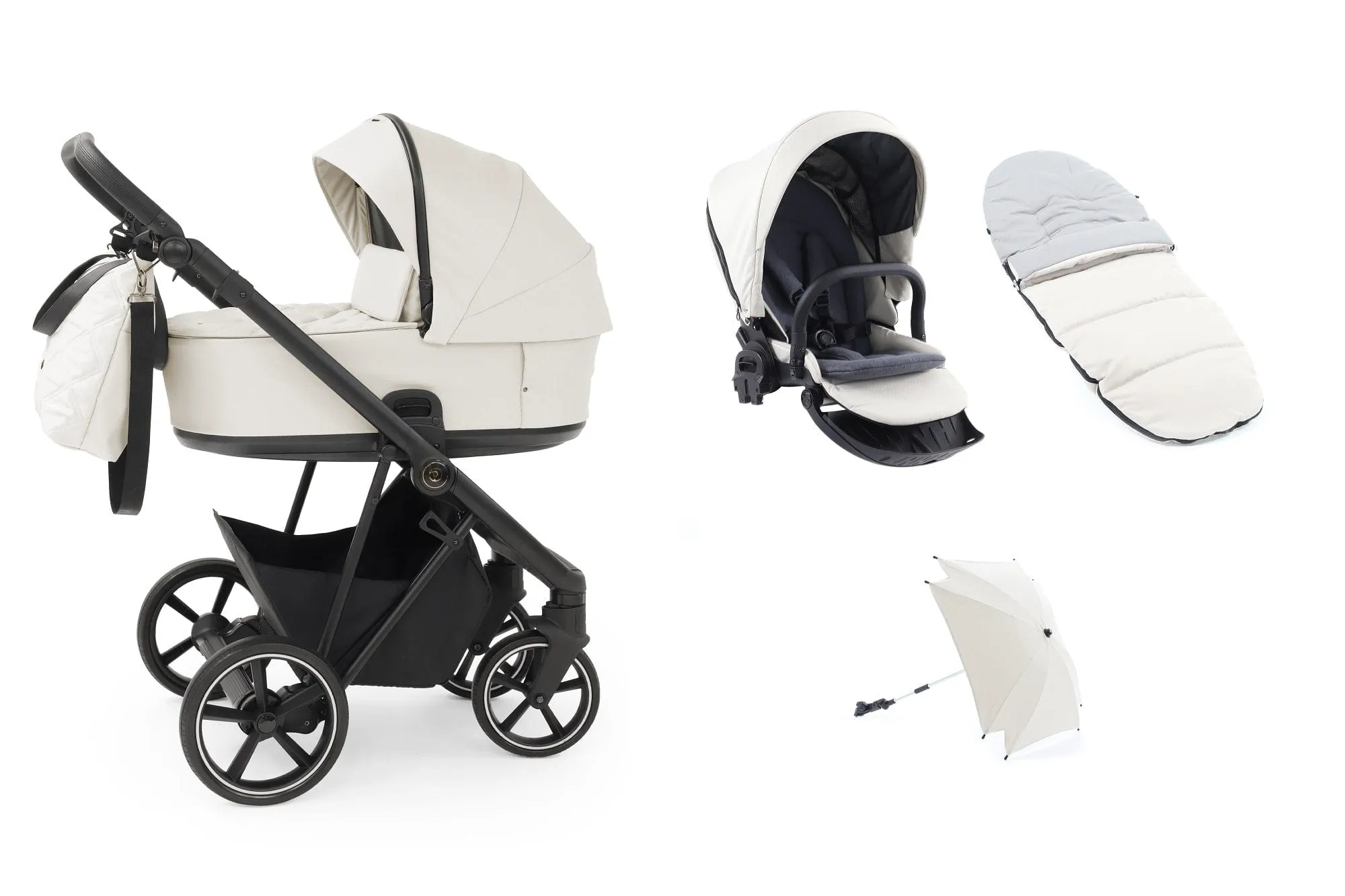 BabyStyle Prestige Vogue Pushchair - Ivory / Black Frame / Black Leather