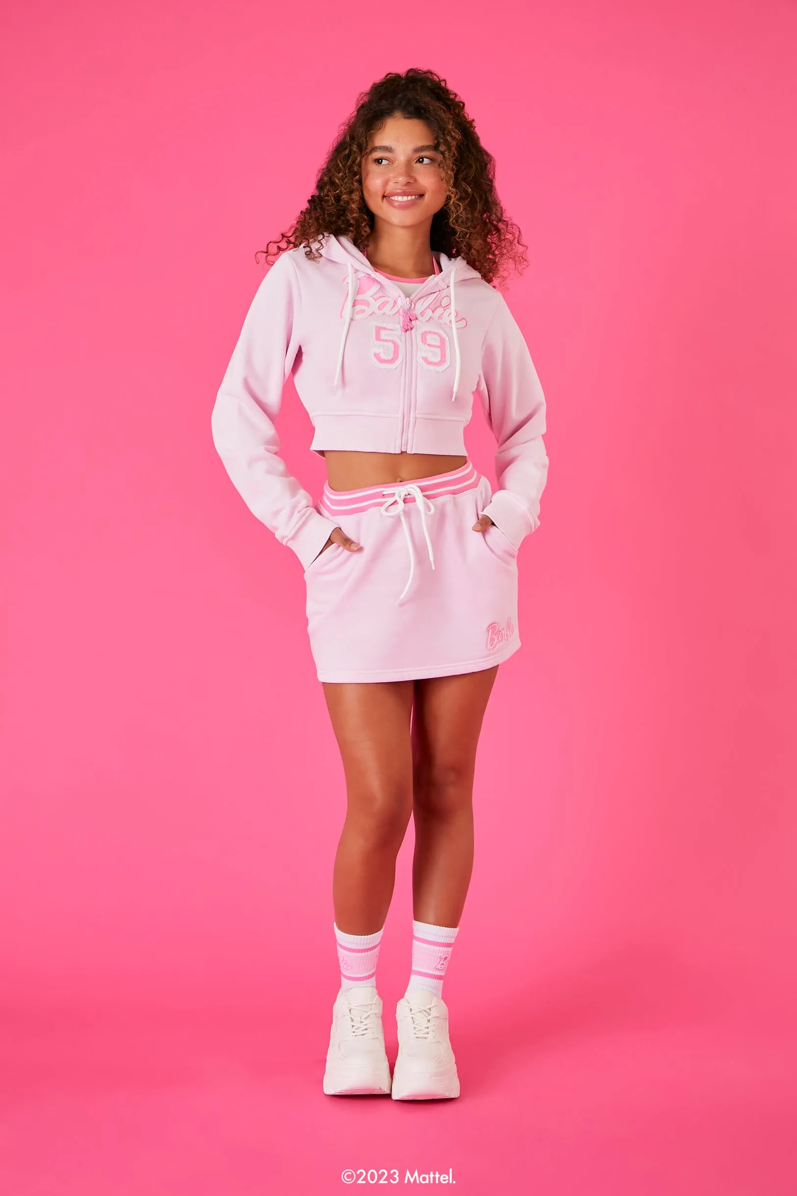 Barbie Cropped Zip-Up Hoodie