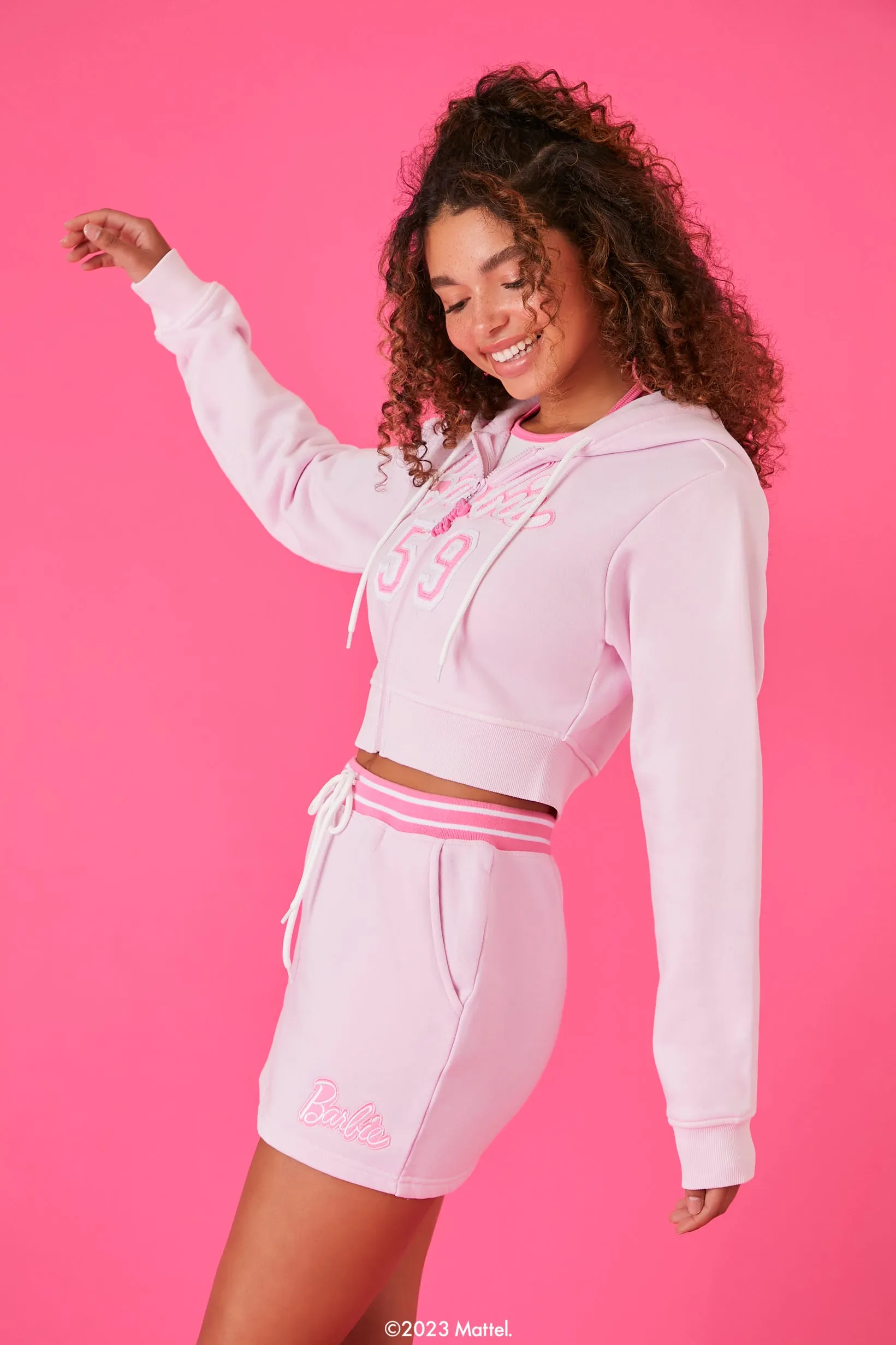 Barbie Cropped Zip-Up Hoodie