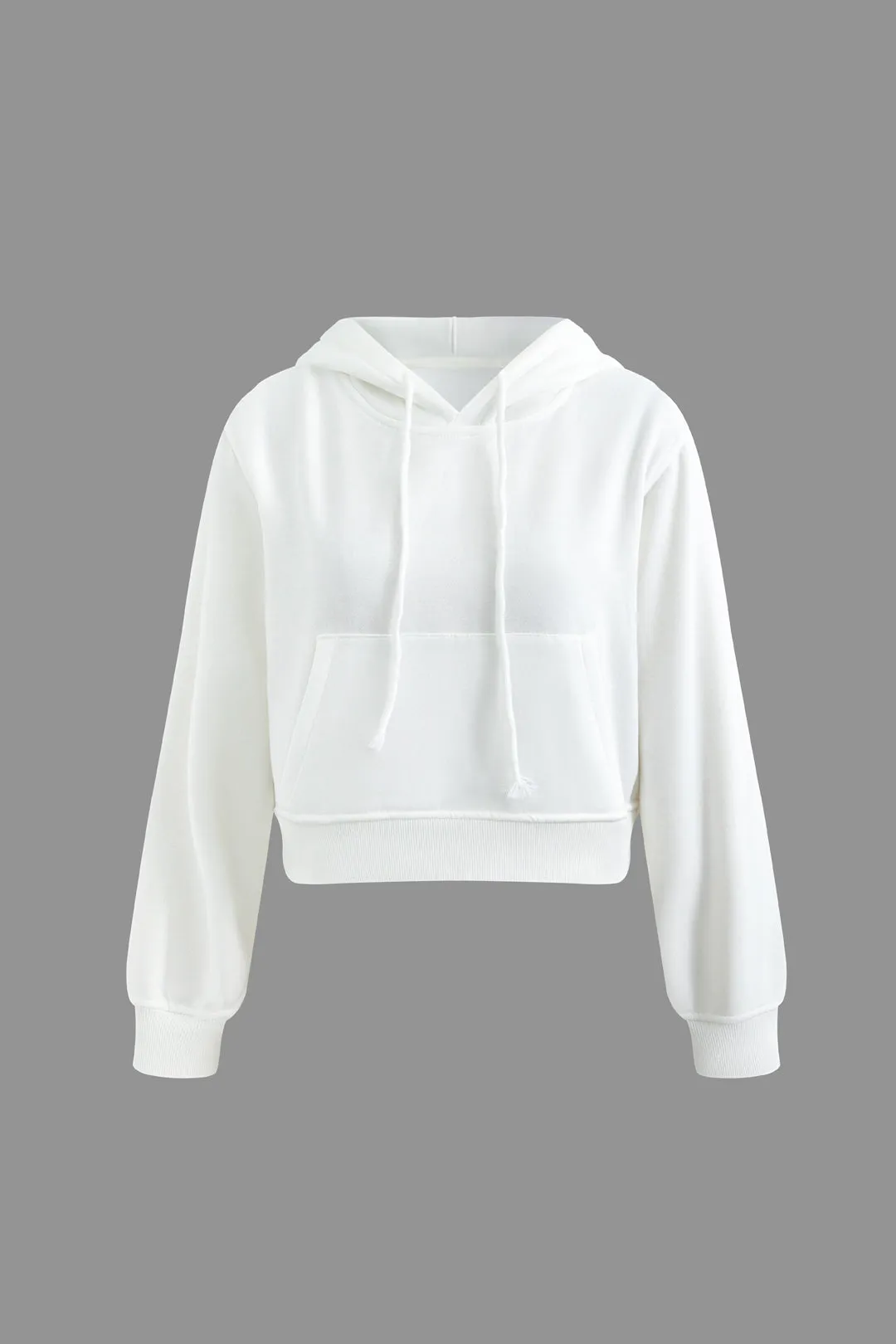 Basic Solid Long Sleeve Drawstring Pocket Hoodie