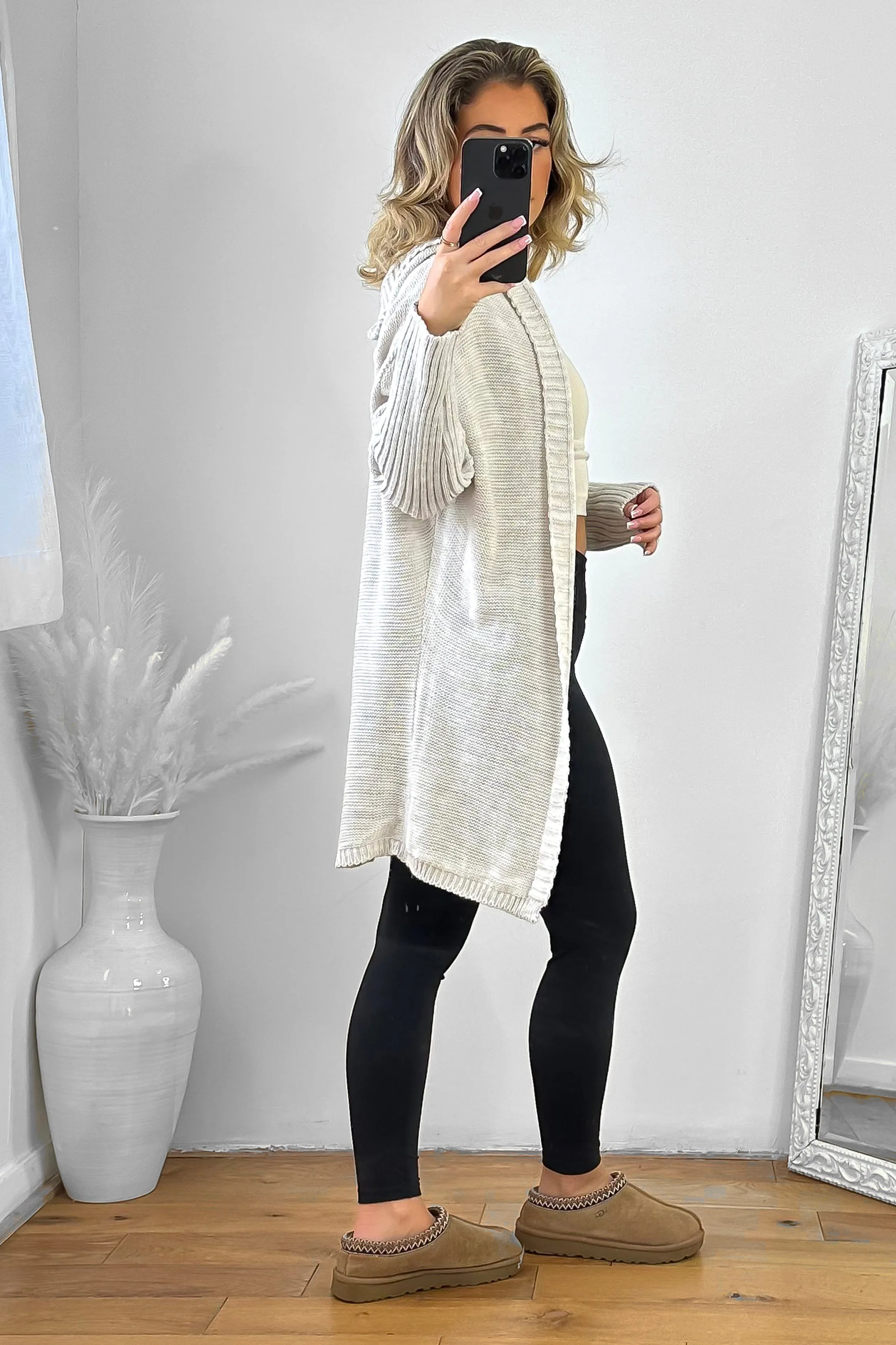 Batwing Sleeves Open Front Hooded Cardigan