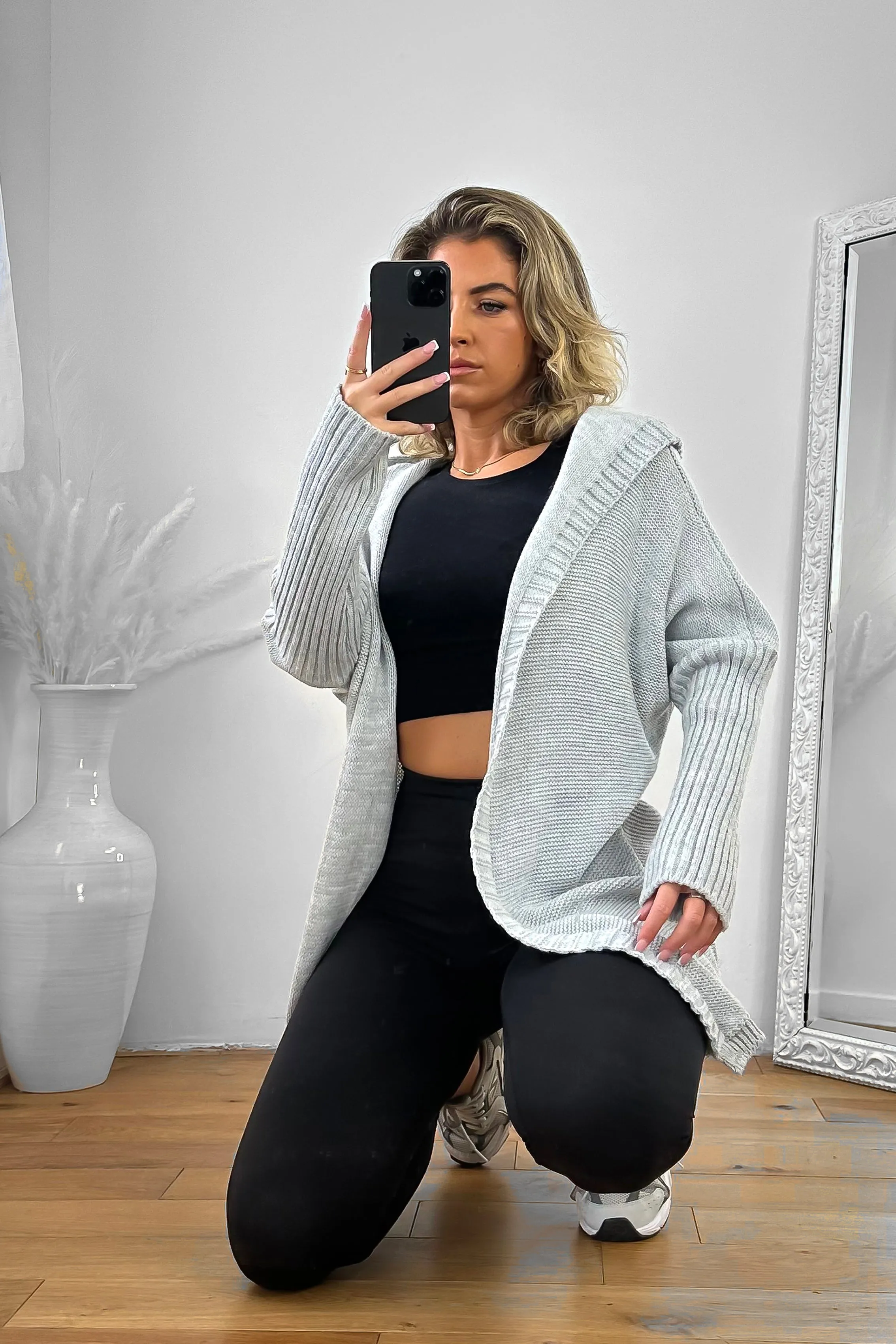 Batwing Sleeves Open Front Hooded Cardigan