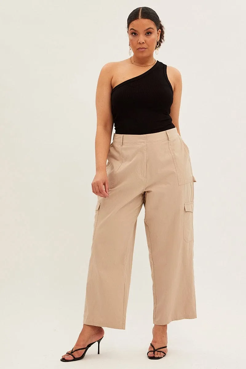 Beige Cargo Pants High Rise