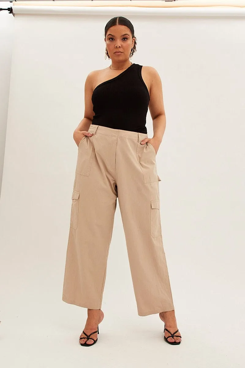 Beige Cargo Pants High Rise