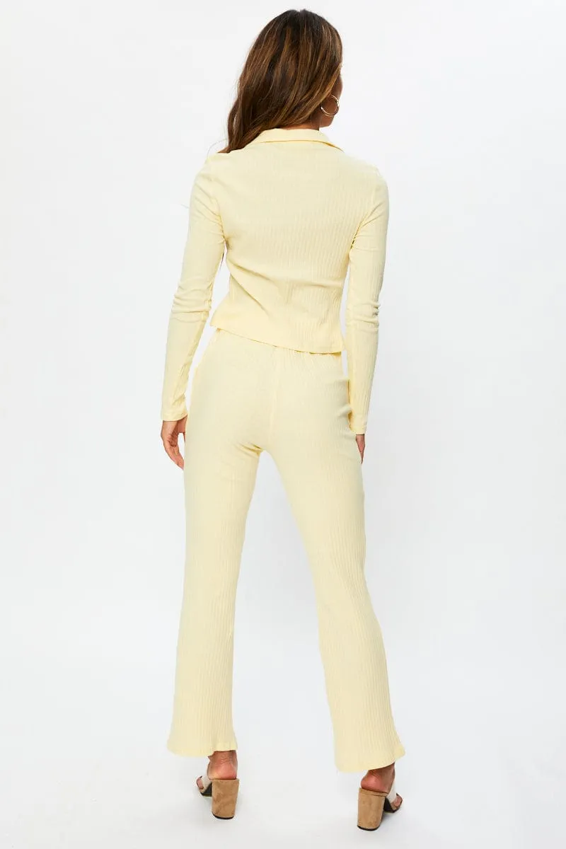 Beige Flare Pants High Rise