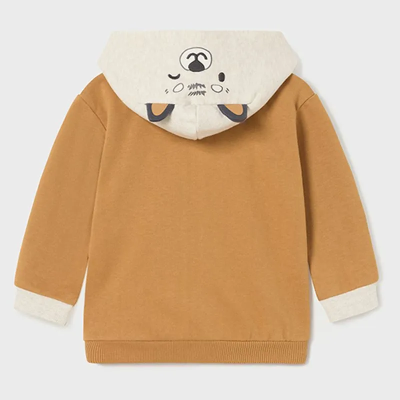 Beige Fox Graphic Zip Up Hoodie