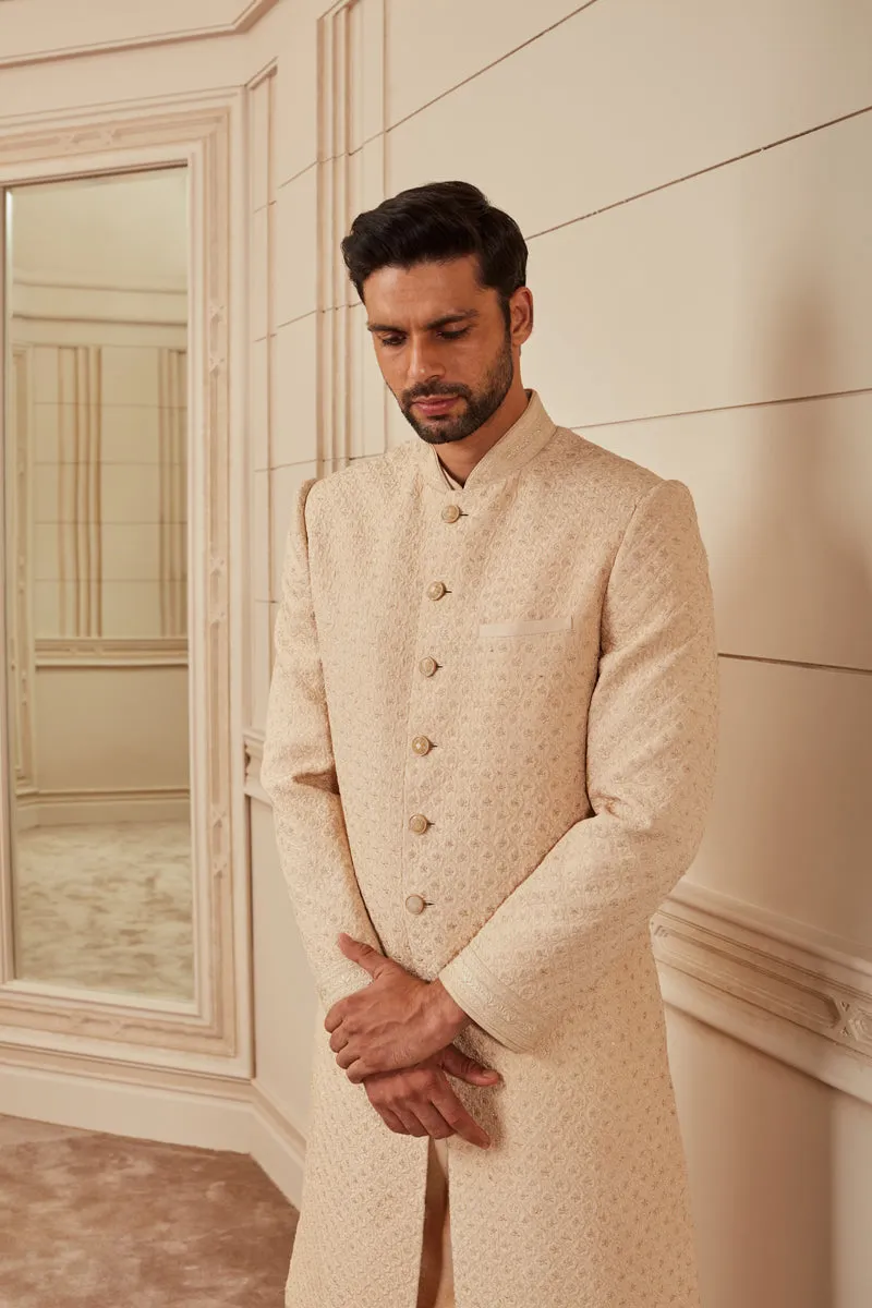 Beige Quilted Sherwani