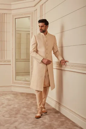 Beige Quilted Sherwani