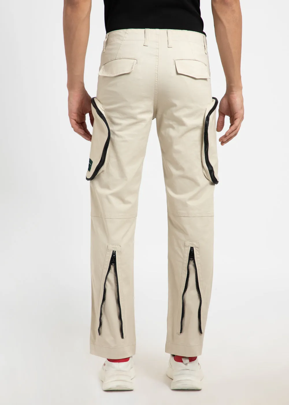 Beige Zipper Cargo Pant