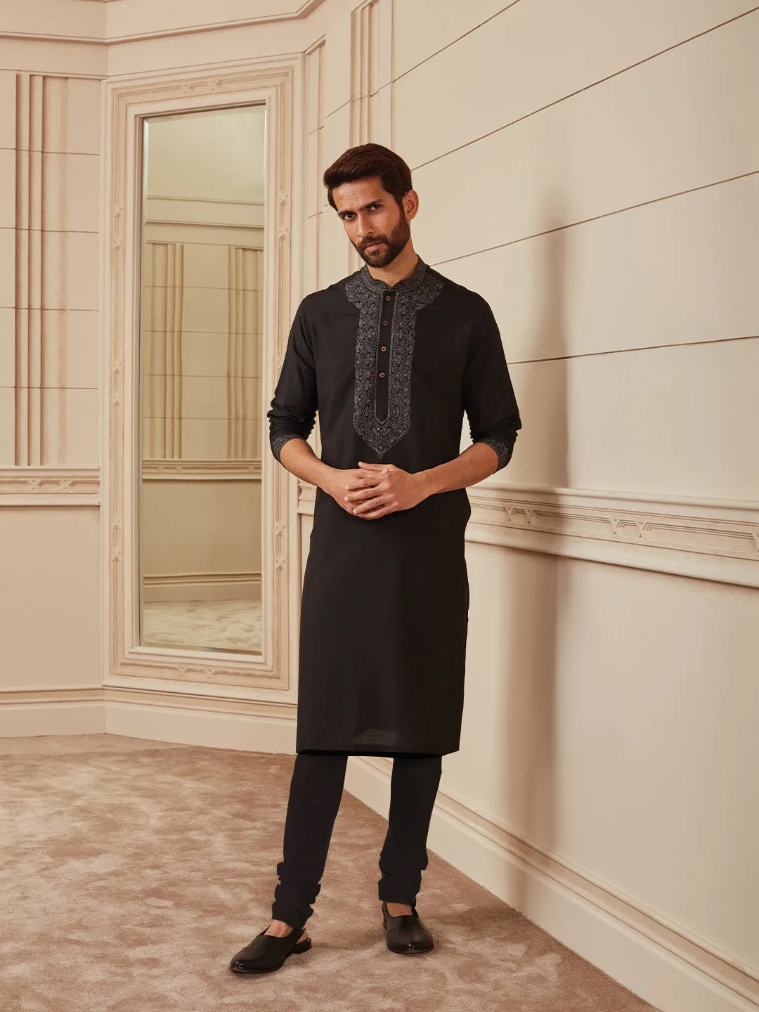 Black Silk Kurta Set