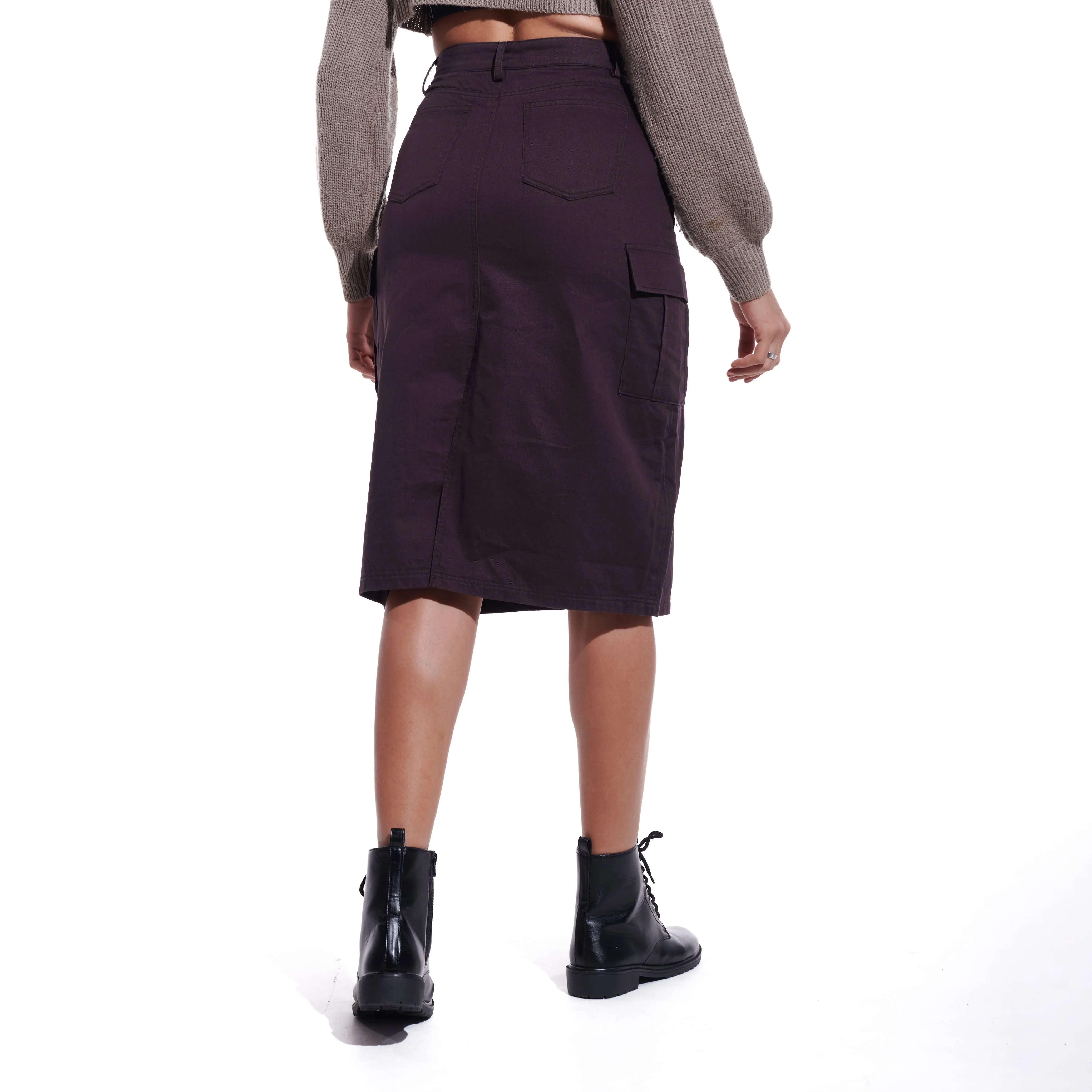 Brown Denim Cargo Skirt