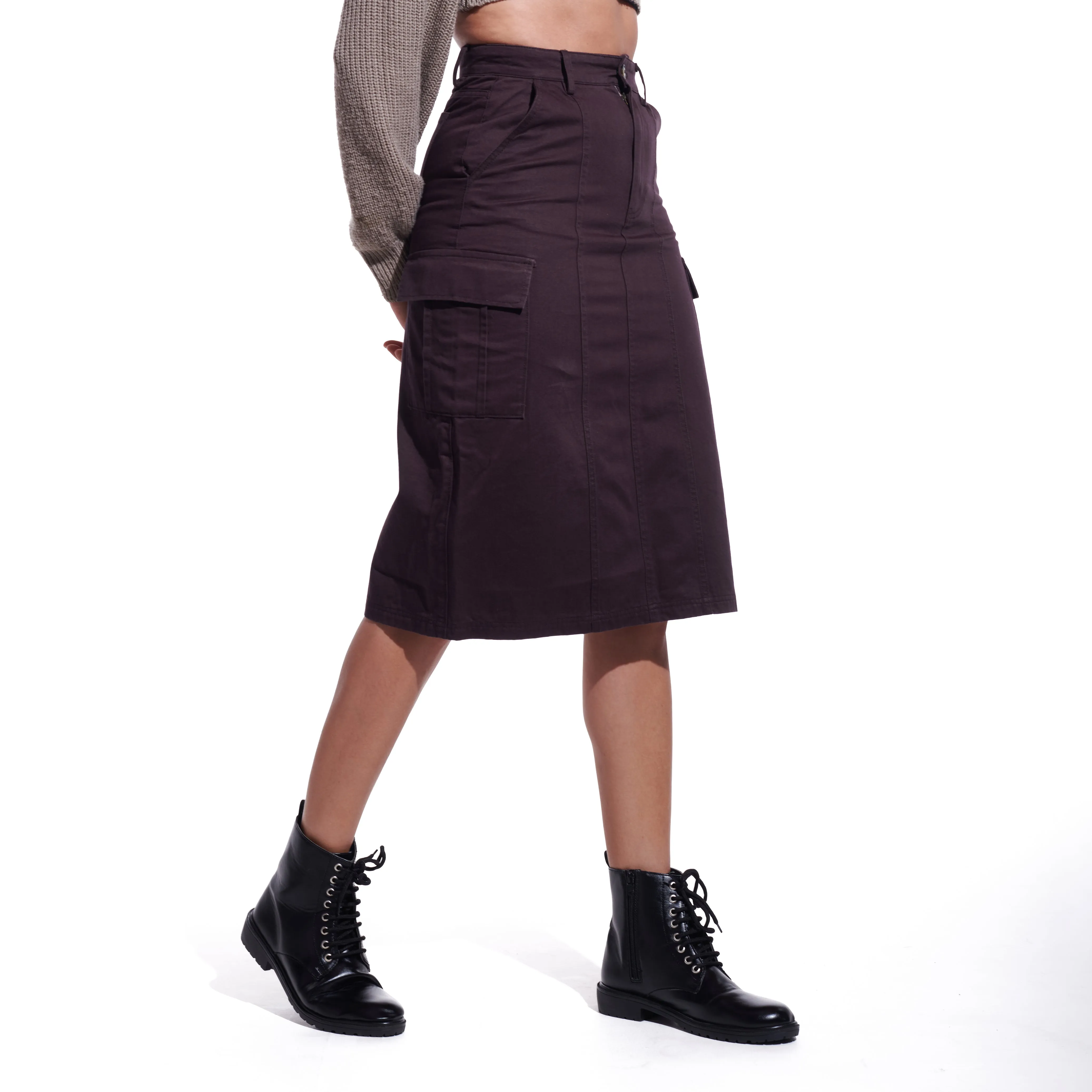 Brown Denim Cargo Skirt