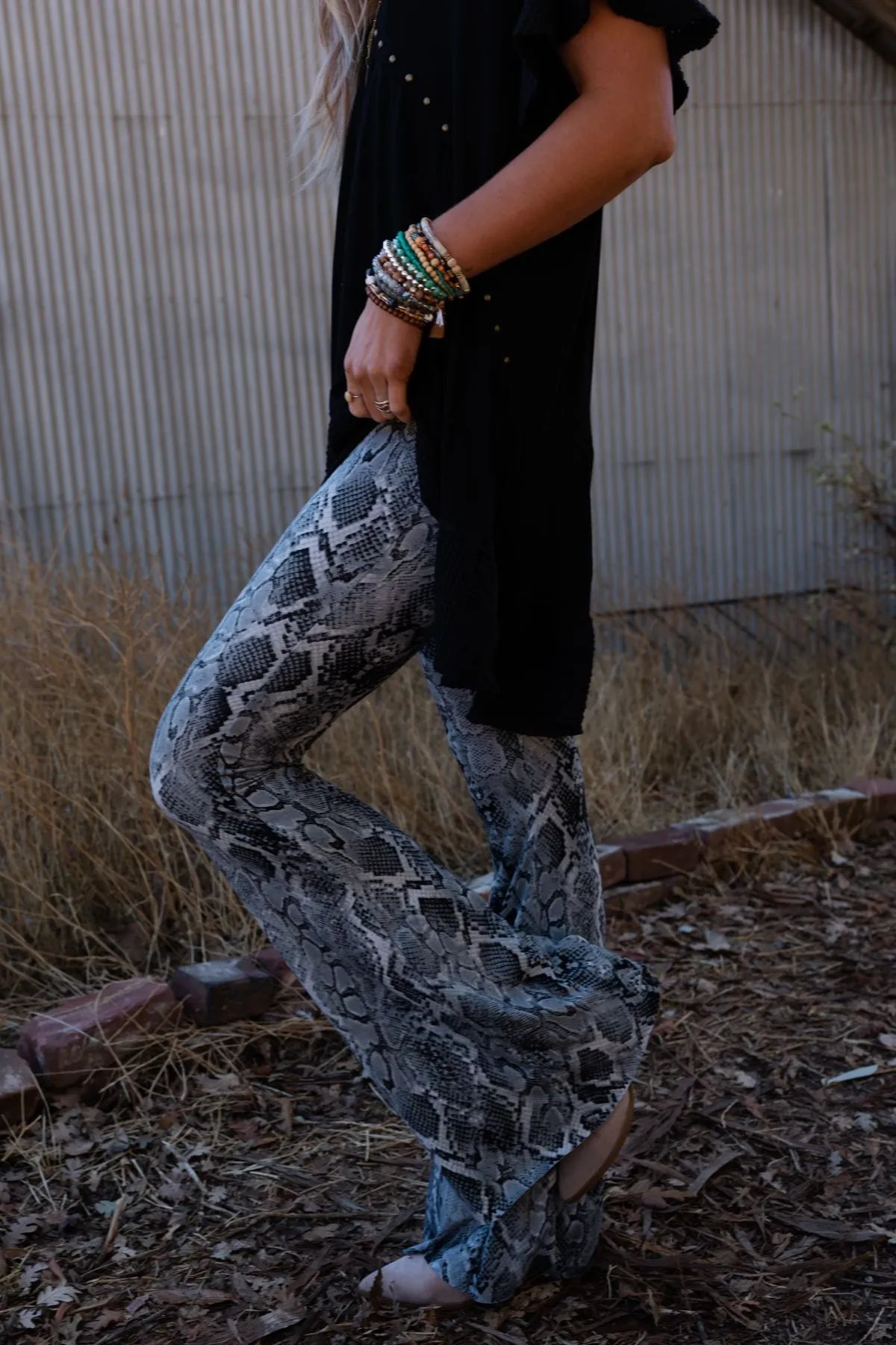 Cher Snake Flare Pants - Gray