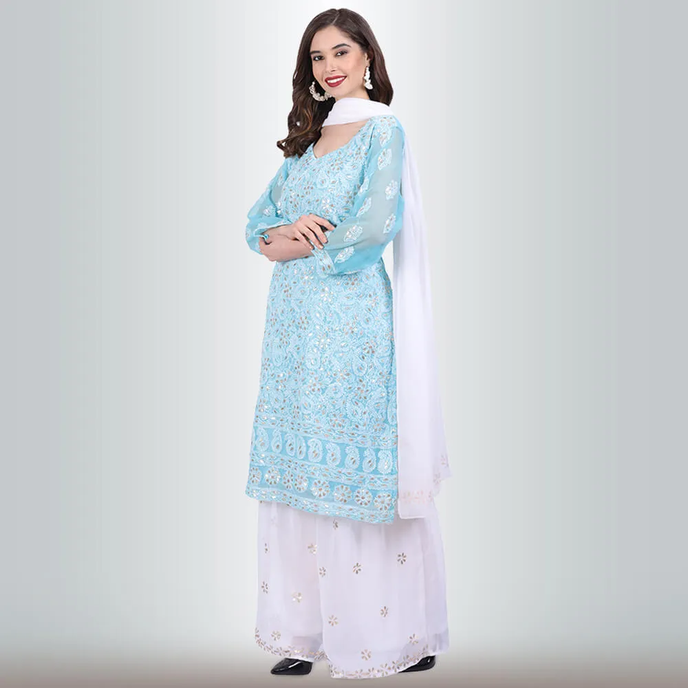 Chikankari And Gota Patti Palazzo Suit