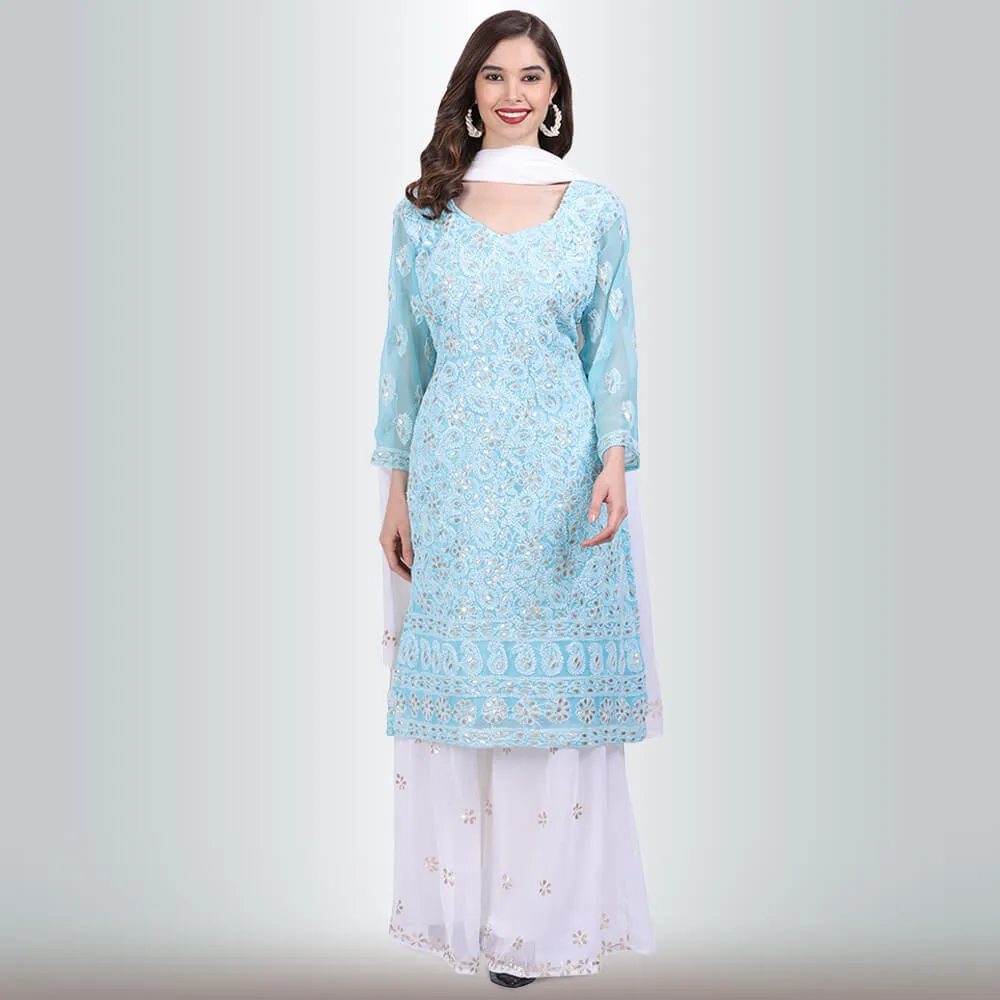 Chikankari And Gota Patti Palazzo Suit