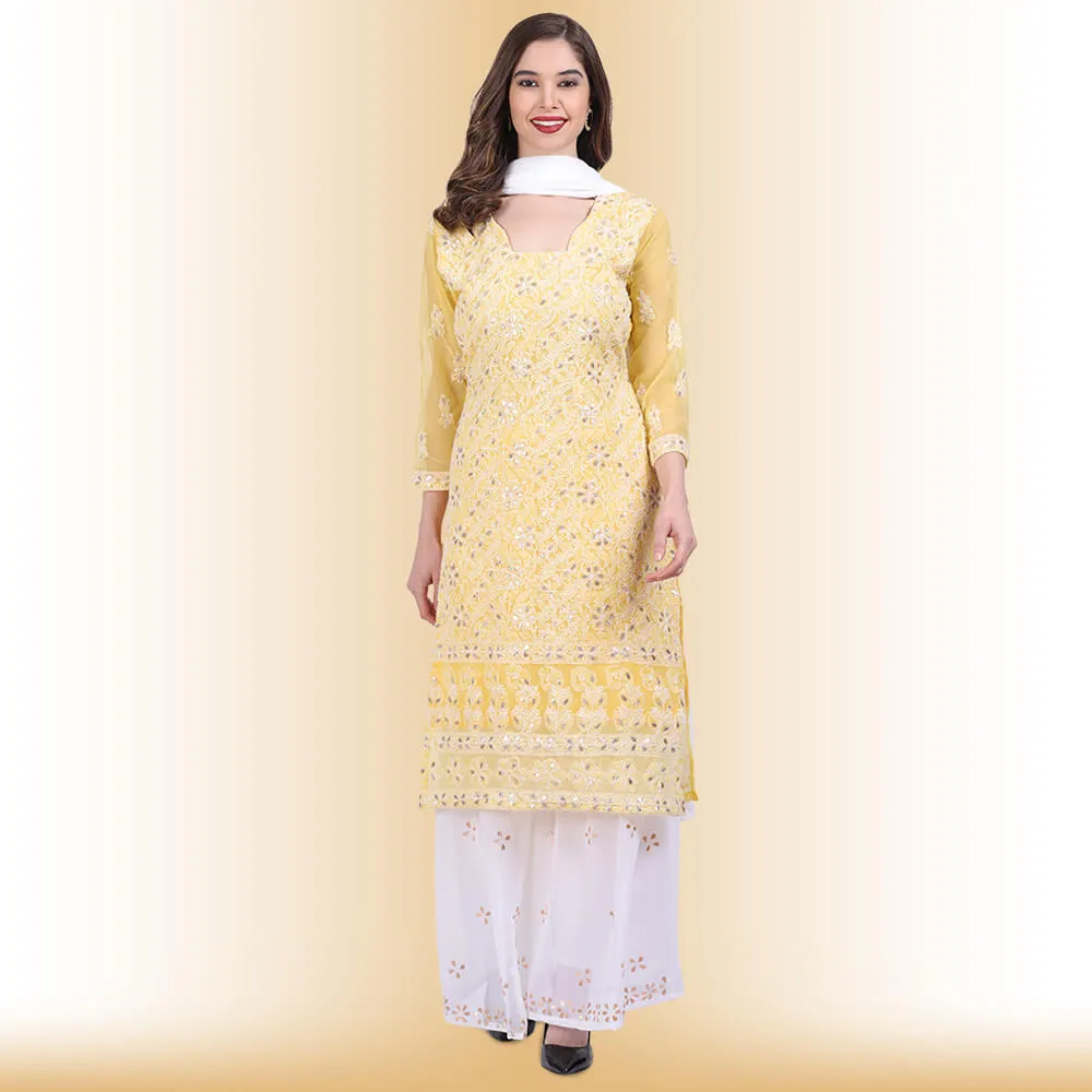 Chikankari And Gota Patti Palazzo Suit