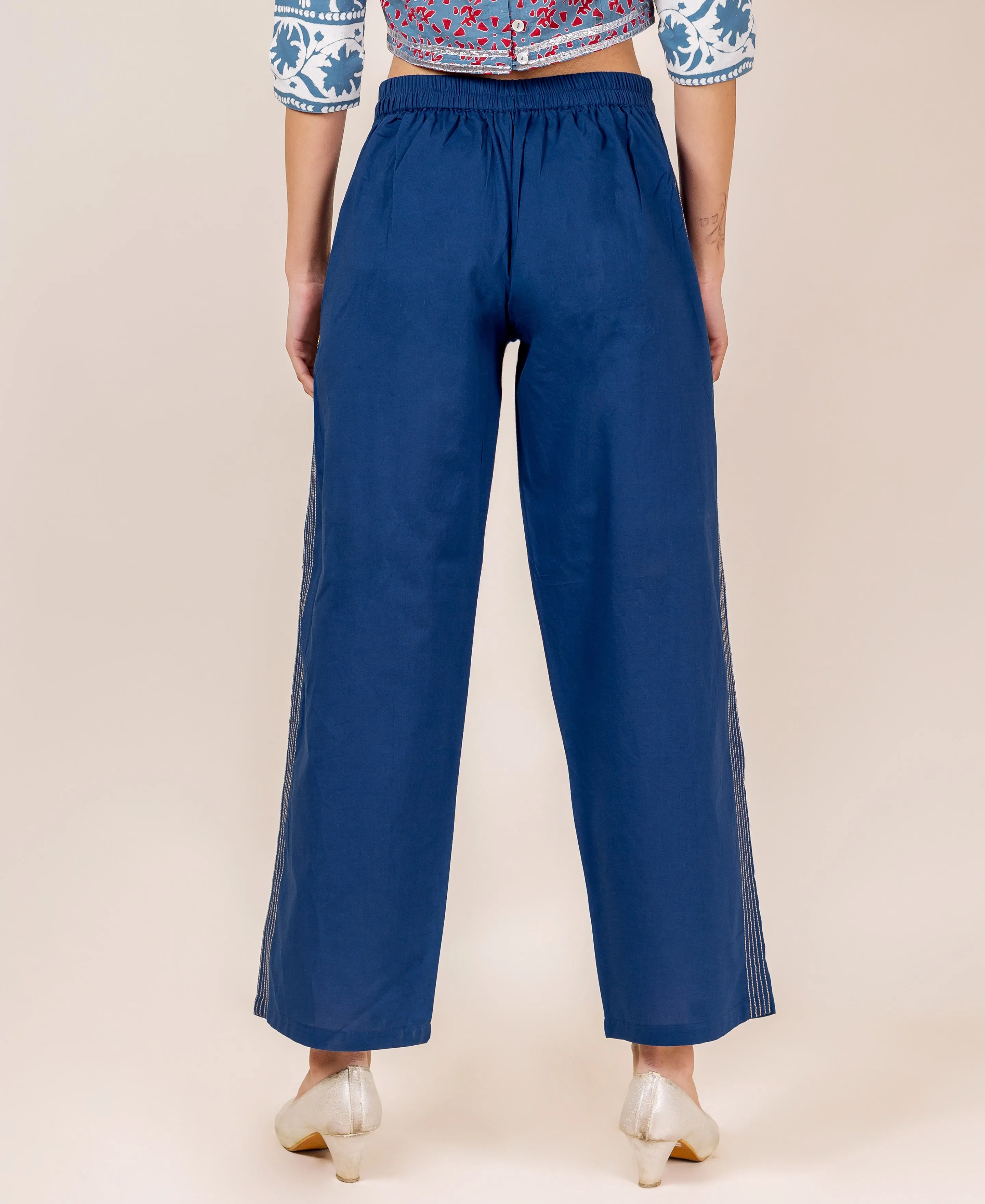 Cotton Indigo Embroidered Palazzo Pants