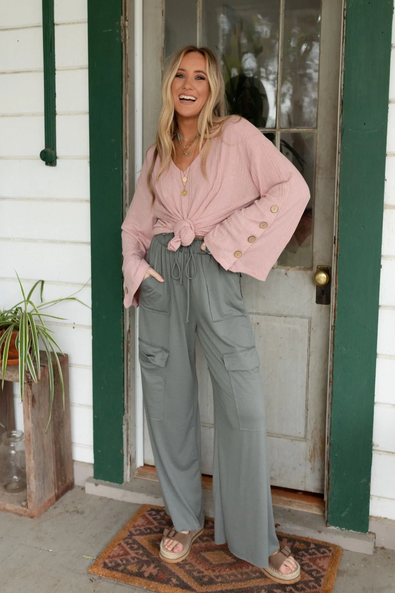 Easy Mornings Wide Leg Pants - Light Olive