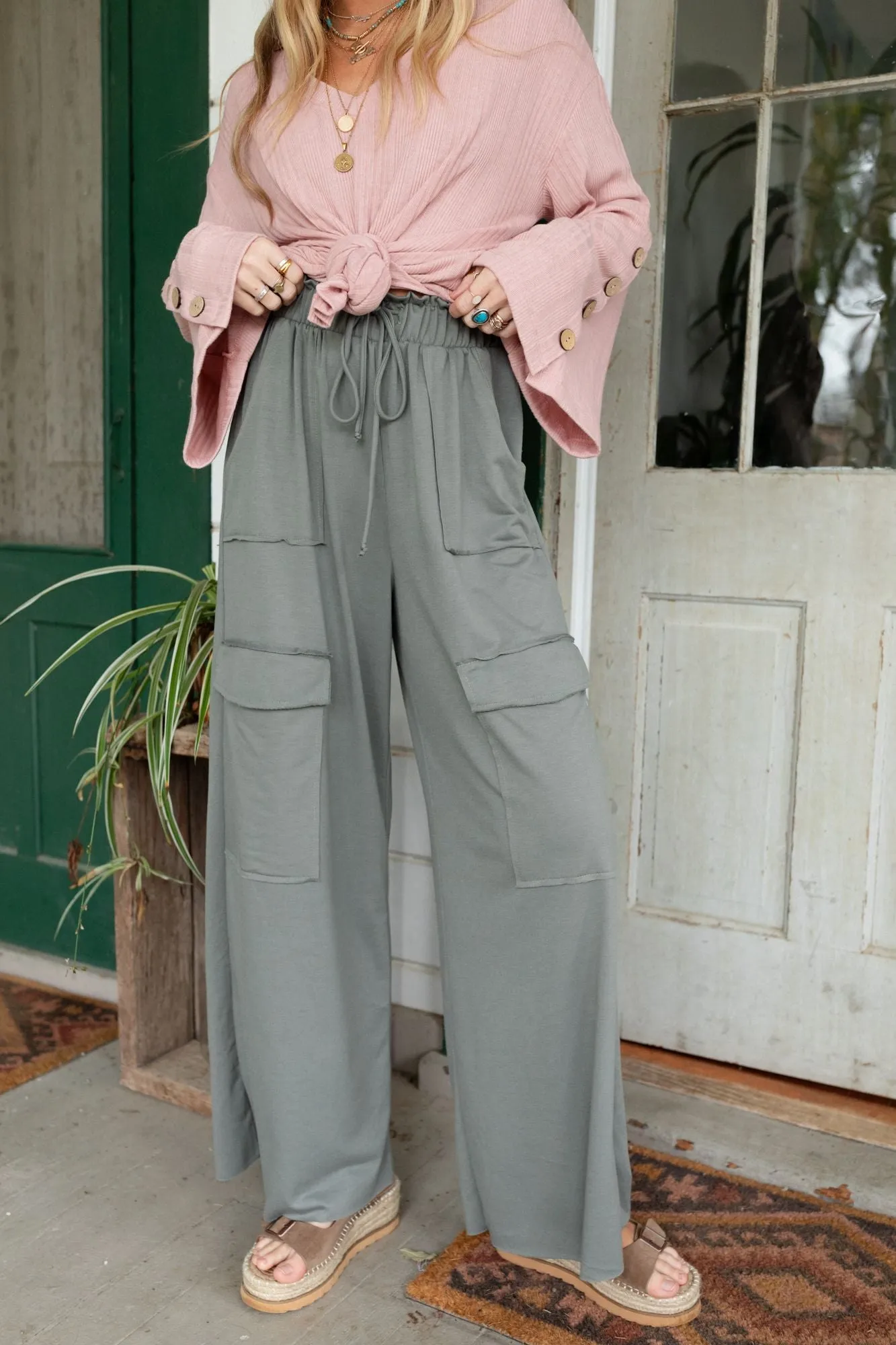 Easy Mornings Wide Leg Pants - Light Olive