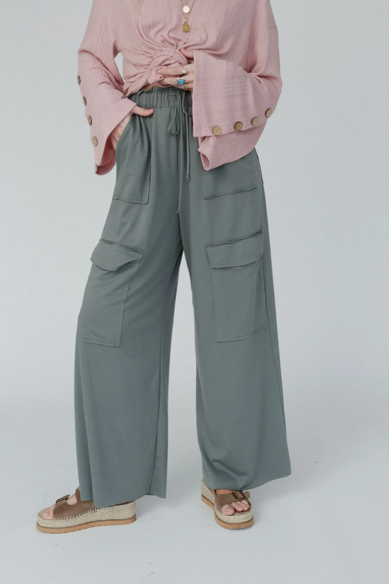 Easy Mornings Wide Leg Pants - Light Olive