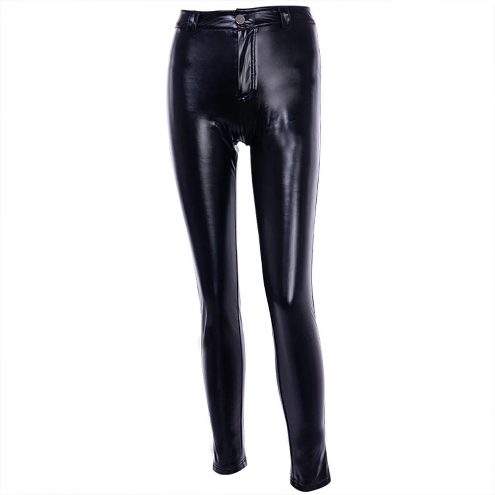 Elastic Ruched Faux Leather Pants