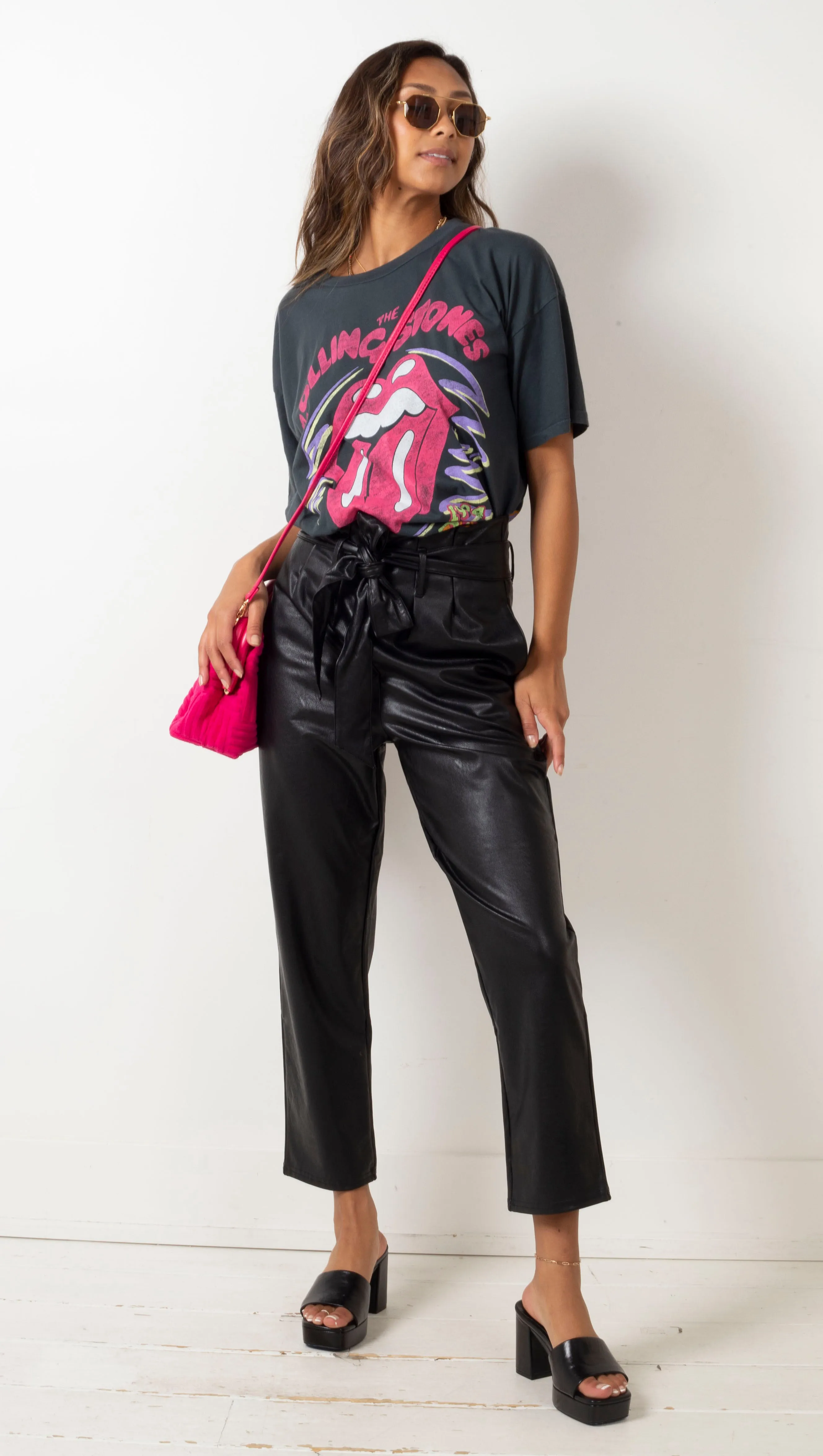 Faux Leather Paperbag Pant - Black