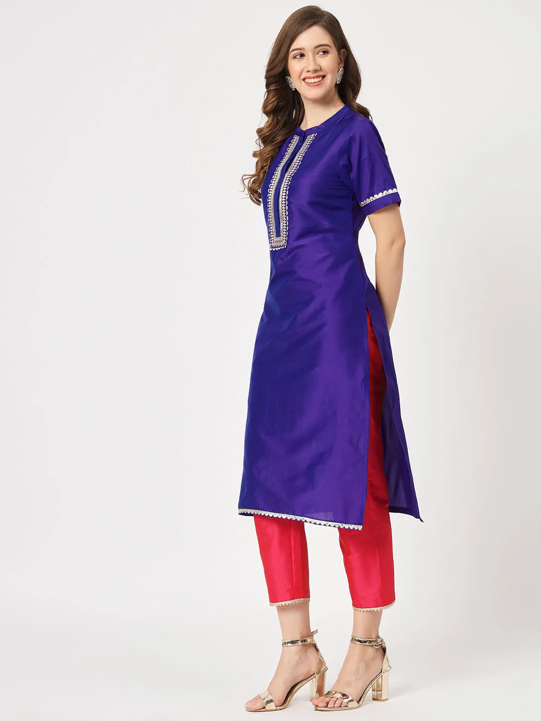 Festive Embroidered Kurta With Contrasting Pants