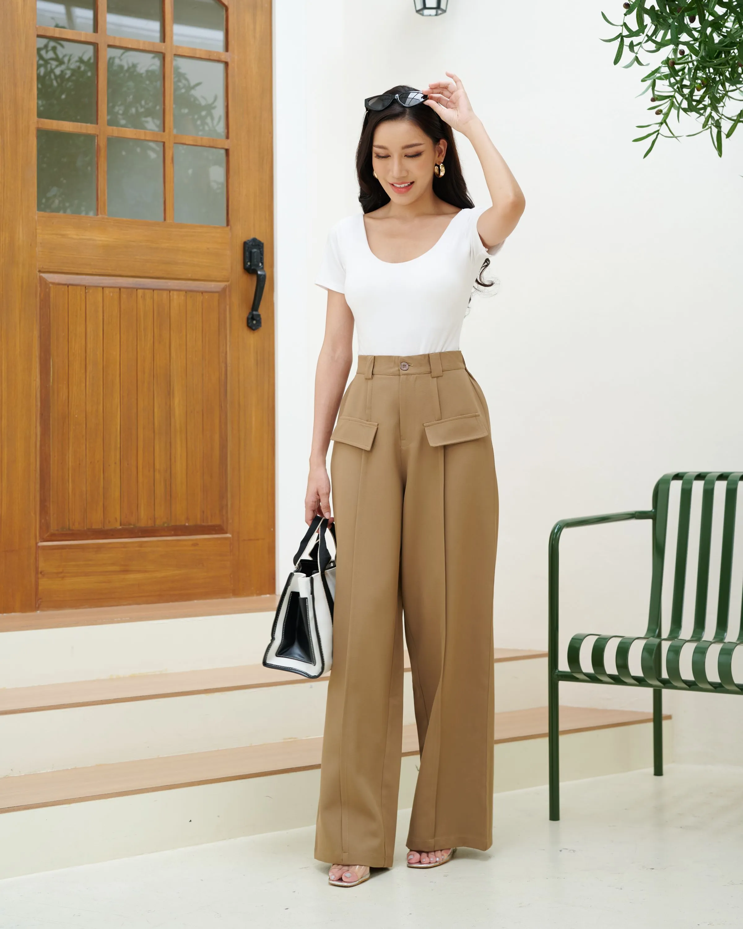 Flap Detail French Seam Pants