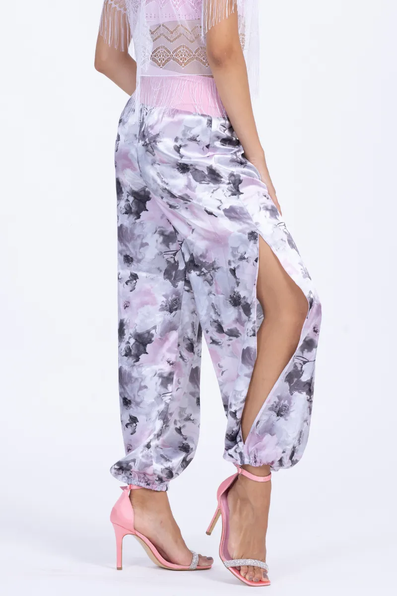 Floral Gathered Satin Pants