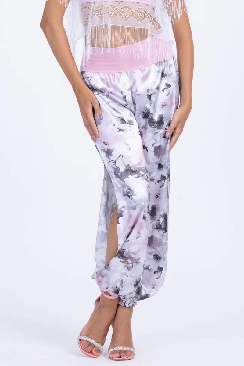 Floral Gathered Satin Pants