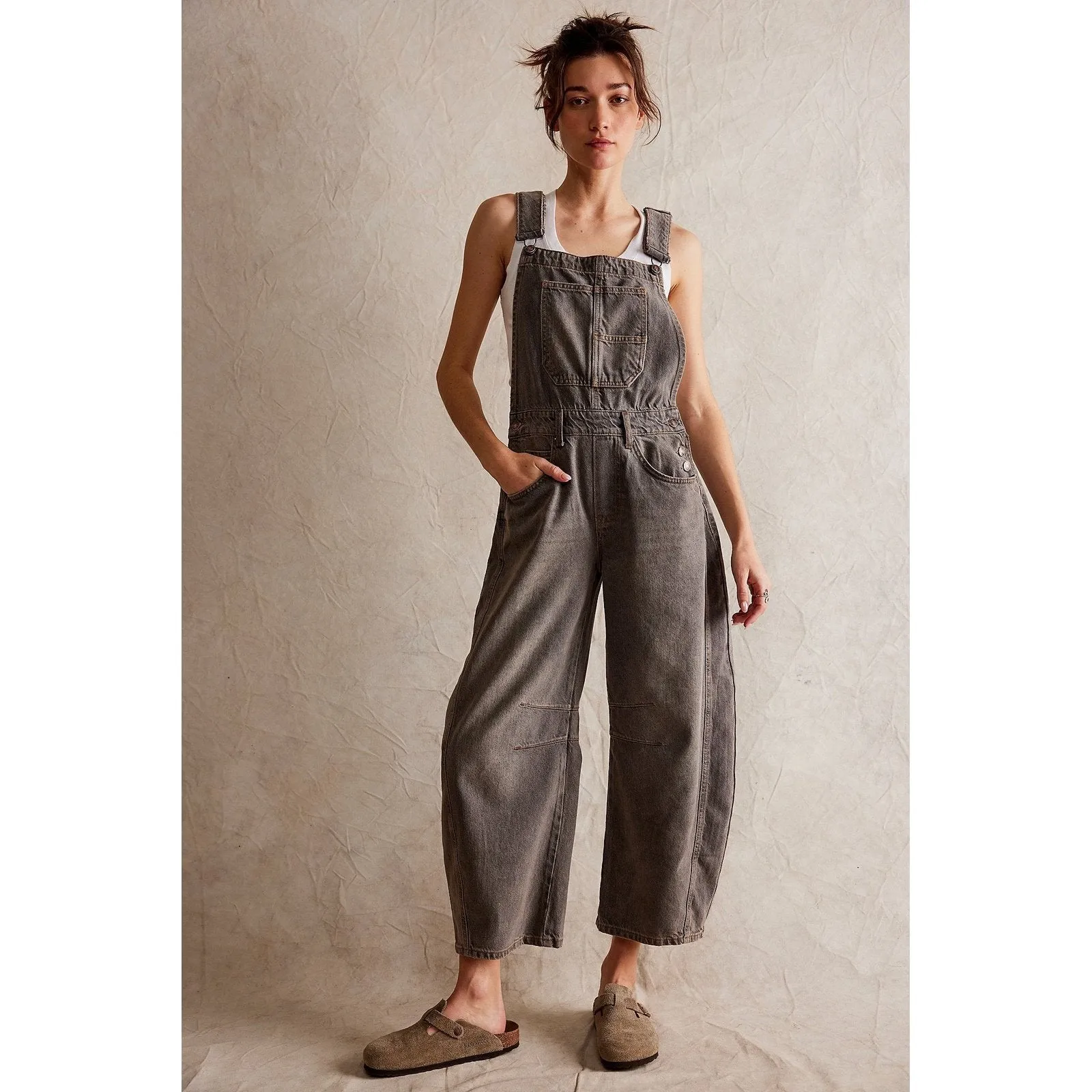 Free People Good Luck Barell Overalls