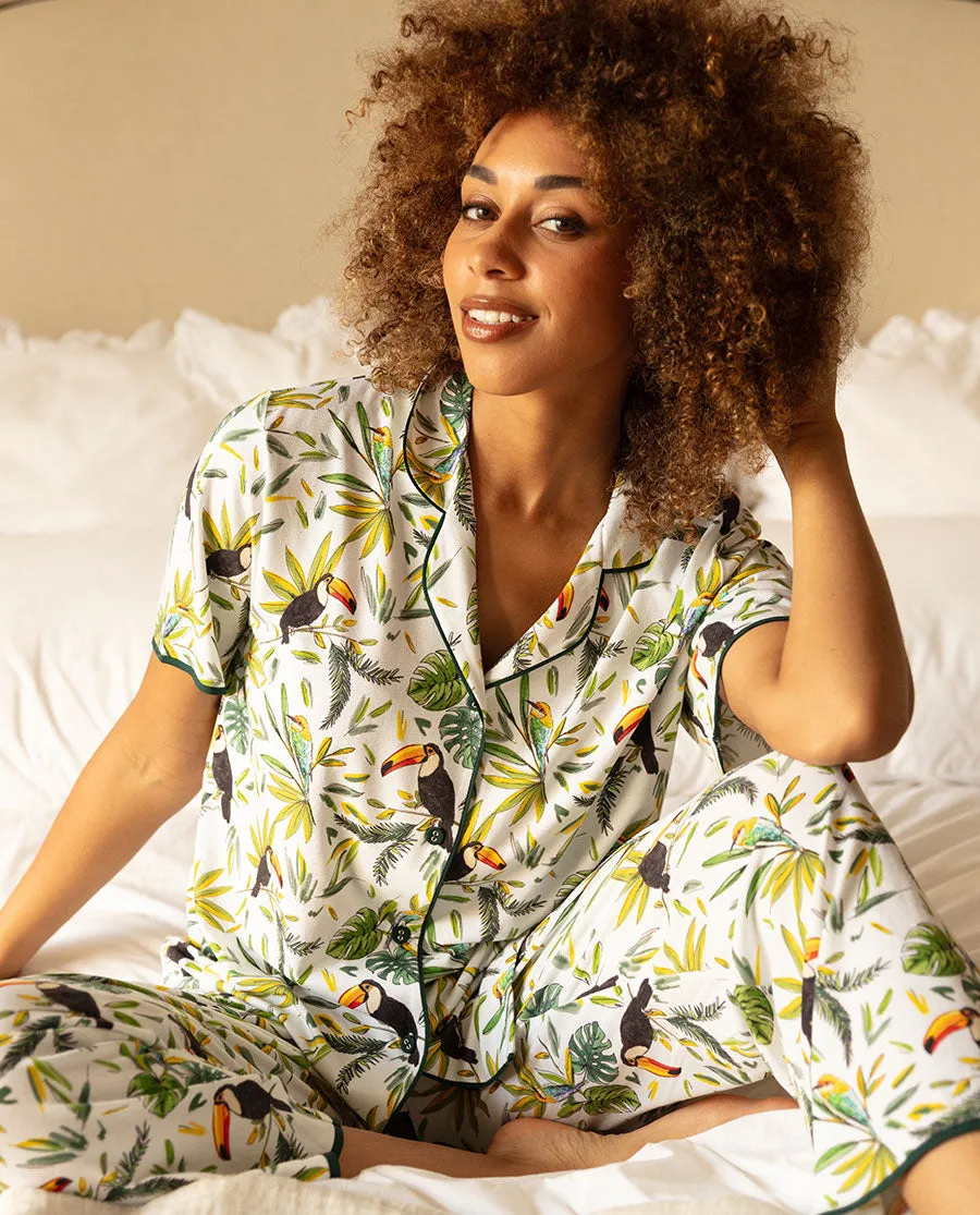 Gabrielle Toucan Printed Jersey Cropped Pyjama Bottoms