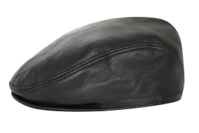 Genuine Black Leather Grandad Flat Cap