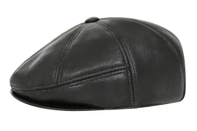 Genuine Black Leather London Flat Cap