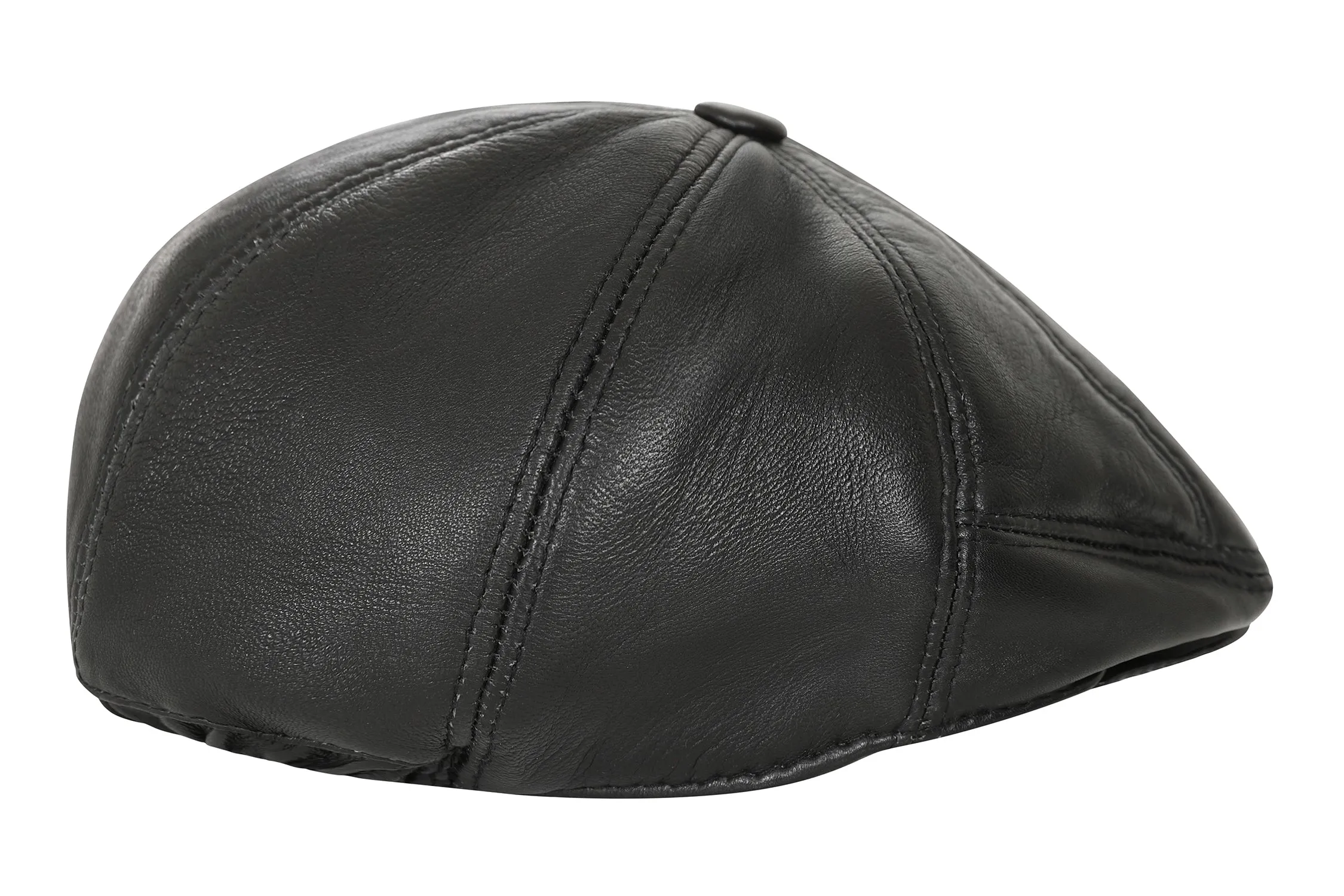 Genuine Black Leather London Flat Cap